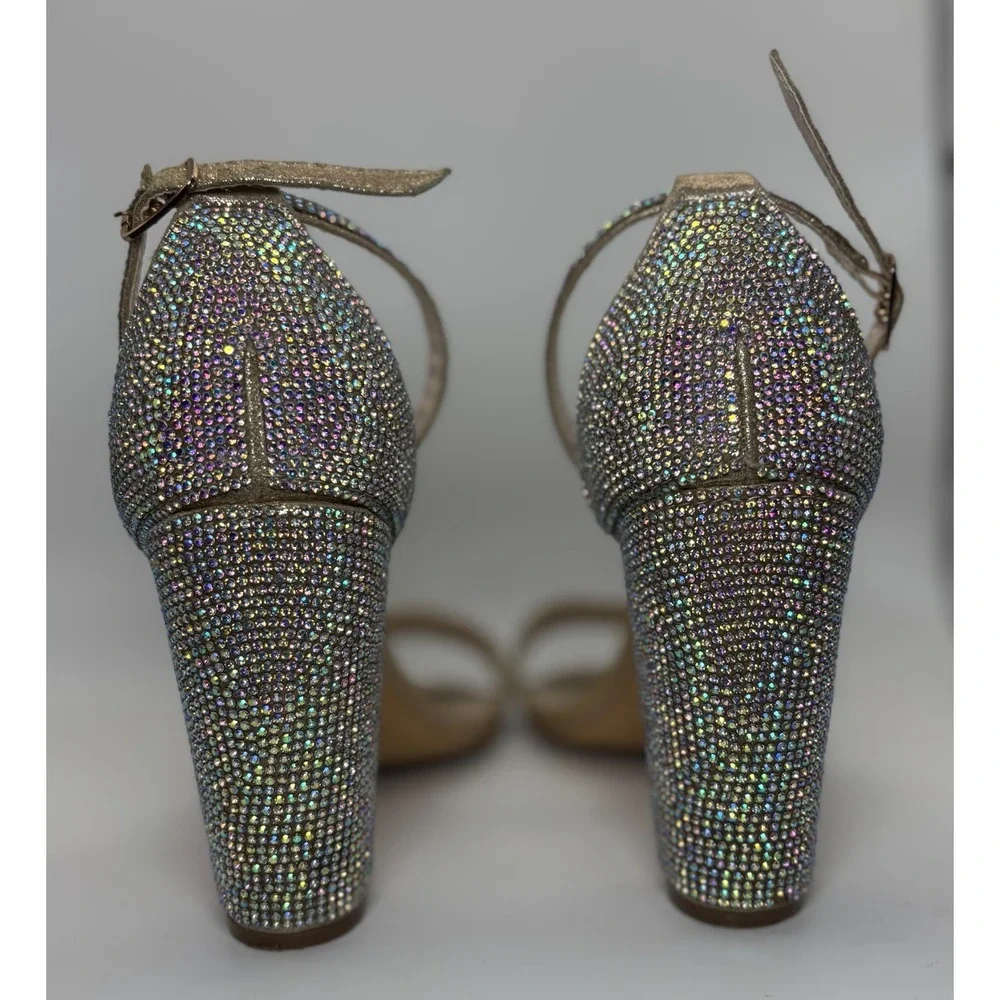 DB Studio Britt Block Heel Sandals Size‎ 9M Gold Glitter Rhinestone Ankle Strap